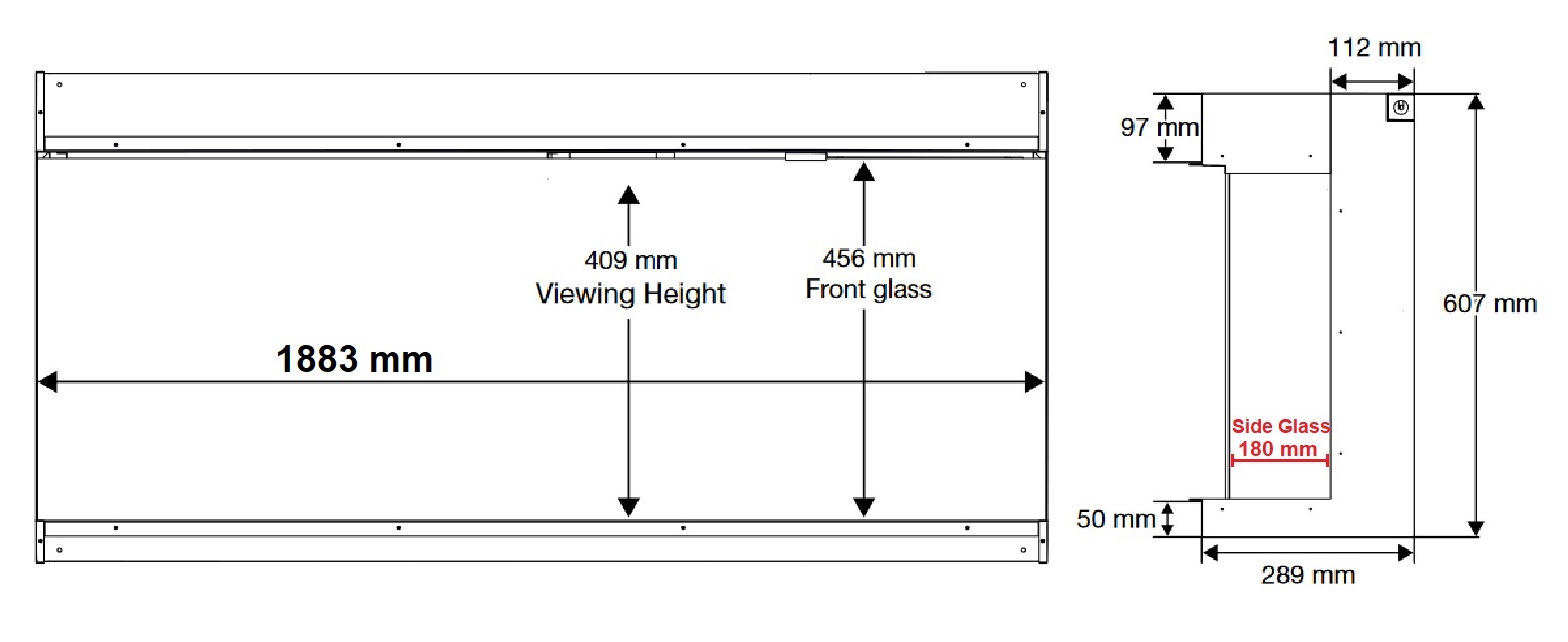 DIMPLEX ignite bold 74 DIMENSIONS