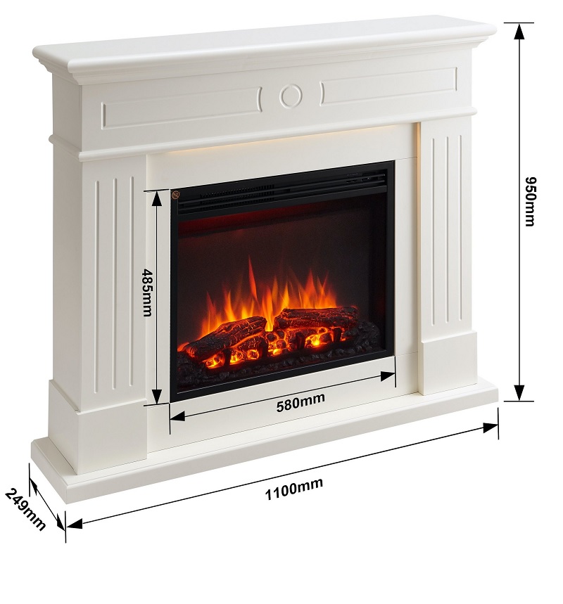 electric fireplace with wooden frame white iraklis DIMENSIONS