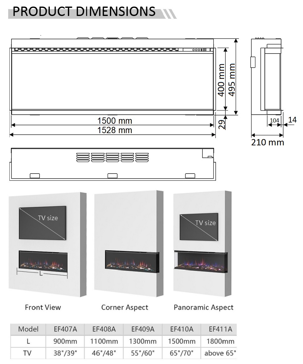 ELECTRIC FIREPLACE DIMENSION 3D 153 INSERT