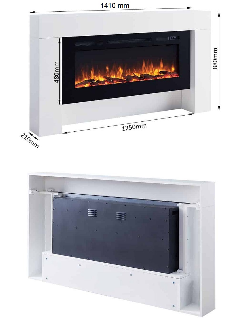 electric fireplace with wooden frame white iraklis DIMENSIONS